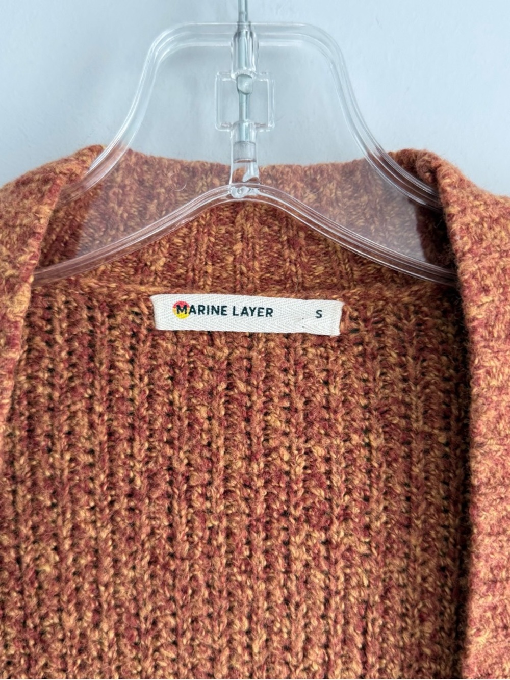 Marine Layer Ontario Cardigan Rust Orange S Cozy Open Front Cotton Blend Sweater - Picture 8 of 15